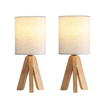 Set of 2 Modern Wood Table Lamps with Rocker Switch, Natural Wooden Base Nightstand Lamp, E26 Socket