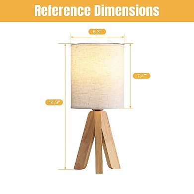 Set of 2 Modern Wood Table Lamps with Rocker Switch, Natural Wooden Base Nightstand Lamp, E26 Socket