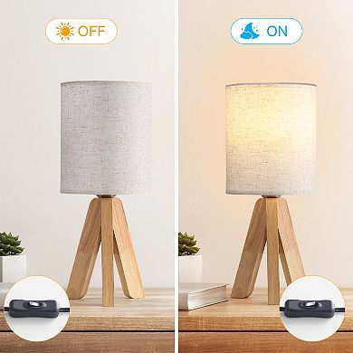 Set of 2 Modern Wood Table Lamps with Rocker Switch, Natural Wooden Base Nightstand Lamp, E26 Socket