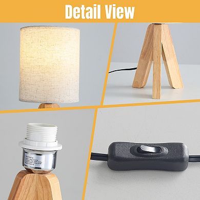 Set of 2 Modern Wood Table Lamps with Rocker Switch, Natural Wooden Base Nightstand Lamp, E26 Socket