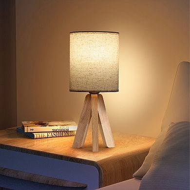 Set of 2 Modern Wood Table Lamps with Rocker Switch, Natural Wooden Base Nightstand Lamp, E26 Socket
