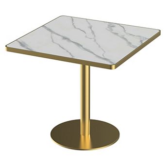 WOW PIONEER Modern Round Dining Table with Faux Marble Top and Metal Base