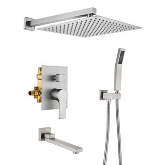 1-Spray Tub and Shower Faucet with 12 in Fixed Shower and Handheld Shower, Valve Included