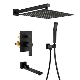 1-Spray Tub and Shower Faucet with 12 in Fixed Shower and Handheld Shower, Valve Included