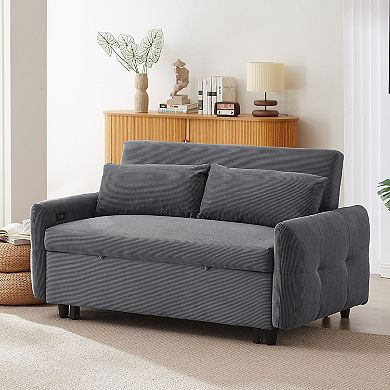 Whisen 59.5" Pull-out Sofa Bed Convertible Couch 2 Seat Loveseat Sofa Modern Sleeper Sofa