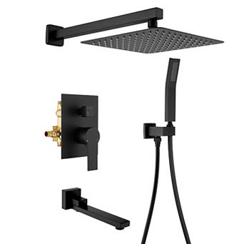 1-Spray Tub and Shower Faucet with 10 in Fixed Shower and Handheld Shower, Valve Included