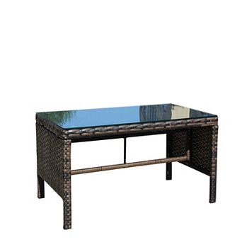 WOW PIONEER Outdoor Patio Furniture Coffee Table with Clear Tempered Glass Top