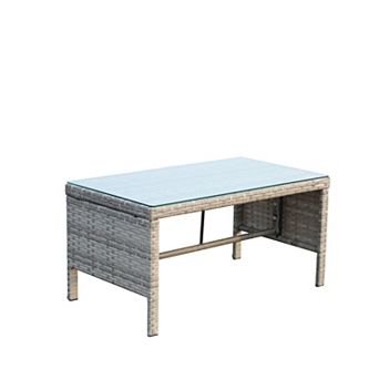 WOW PIONEER Outdoor Patio Furniture Coffee Table with Clear Tempered Glass Top