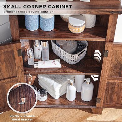 Bathroom Corner Cabinet with Barn Door & Adjustable Shelf, Farmhouse Small Storage Cabinet