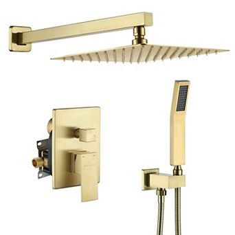 1-Spray Patterns with 2.5 GPM 10 in Square Wall Mount Dual Shower Heads with Pressure Balance Valve