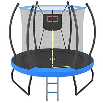 Whisen 8FT/10FT Trampoline with Safety Enclosure, Basketball Hoop and Ladder