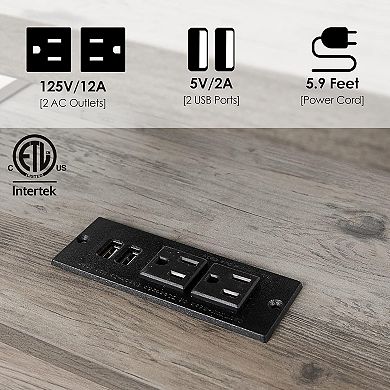 Farmhouse Nightstand with Charging Station (2 AC/2 USB), Rustic End Table Besides Table for Bedroom