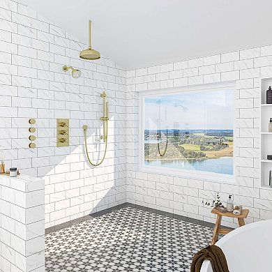 1-Spray Patterns with 2.5 GPM 8 in. Wall Mount Dual Shower Heads, Hand Shower and 4 Body Sprays