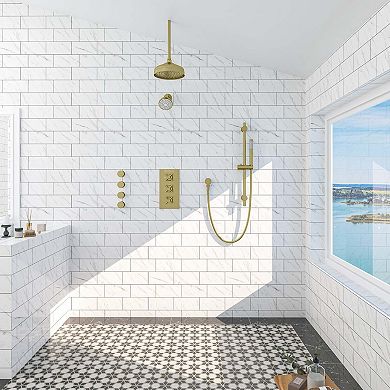 1-Spray Patterns with 2.5 GPM 8 in. Wall Mount Dual Shower Heads, Hand Shower and 4 Body Sprays