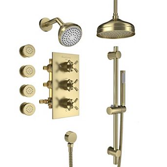 1-Spray Patterns with 2.5 GPM 8 in Wall Mount Dual Shower Heads, Hand Shower and 4 Body Sprays