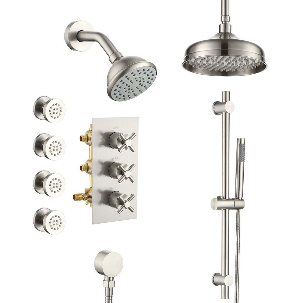 1-Spray Patterns with 2.5 GPM 8 in. Wall Mount Dual Shower Heads, Hand ...