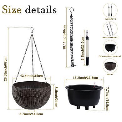 WOW PIONEER Self-Watering Hanging Rattan Planter Large Capacity Root Rot Resistant