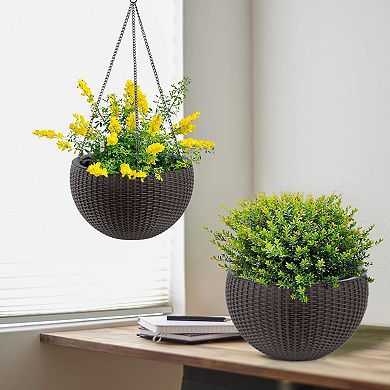 WOW PIONEER Self-Watering Hanging Rattan Planter Large Capacity Root Rot Resistant
