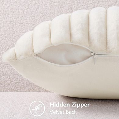 Faux Fur Striped Throw Pillow Covers Set of Two Plush Decorative Cream White