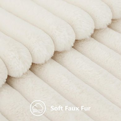 Faux Fur Striped Throw Pillow Covers Set of Two Plush Decorative Cream White