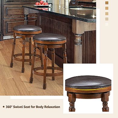 Costway 24'' Swivel Bar Stool Leather Padded Dining Kitchen Pub Chair Backless