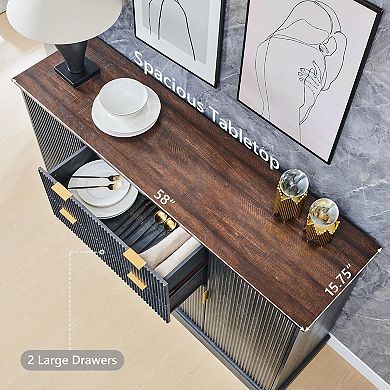 Buffet Sideboard Cabinet w/ Storage, Modern Buffet Table w/ Adjustable Shelves, Coffee Bar Cabinet