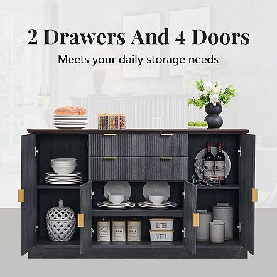 Buffet Sideboard Cabinet w/ Storage, Modern Buffet Table w/ Adjustable Shelves, Coffee Bar Cabinet