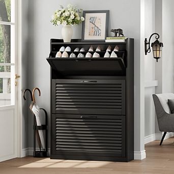 Shoe Storage Cabinet with 3 Flip Drawers, Narrow Freestanding Shoe Organizer for Entryway & Hallway