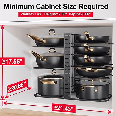 Adjustable Pots and Pans Organizer Rack with Eight Tiers for Cabinet Storage