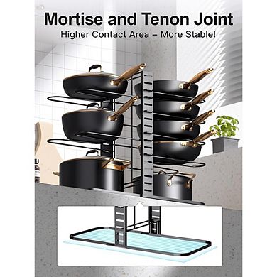 Adjustable Pots and Pans Organizer Rack with Eight Tiers for Cabinet Storage