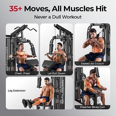 FED FITNESS Home Gym Equipment, 150LBS Weight Stack, Full Body Workout Machine with Pulley System