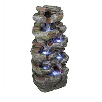 WOW PIONEER LED Illuminated Cascading Rock Waterfall Fountain for Outdoor Garden Decor