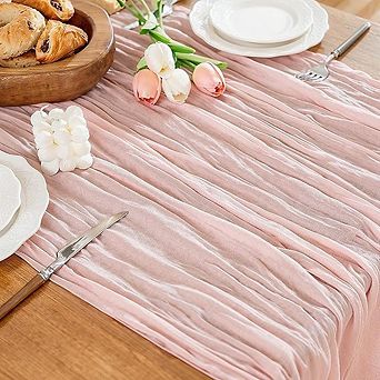 Dusty Pink Table Runner Boho Gauze, Rustic Sheer Decor
