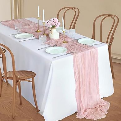 Dusty Pink Table Runner Boho Gauze, Rustic Sheer Decor