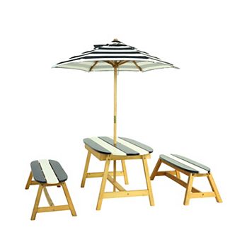 WOW PIONEER Kids Picnic Table with Umbrella and Benches for Indoor and Outdoor Play