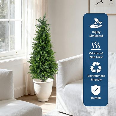 Artificial Cedar Topiary Trees Set of 2, Faux Pine Shrubs Plants,Realistic Potted Fake Cypress Tree