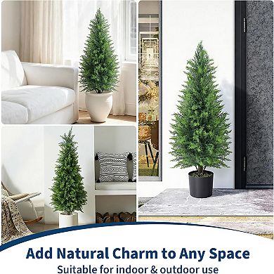 Artificial Cedar Topiary Trees Set of 2, Faux Pine Shrubs Plants,Realistic Potted Fake Cypress Tree