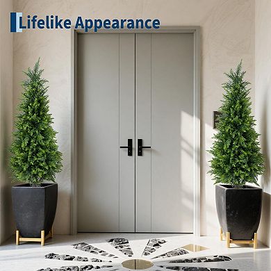 Artificial Cedar Topiary Trees Set of 2, Faux Pine Shrubs Plants,Realistic Potted Fake Cypress Tree