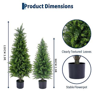 Artificial Cedar Topiary Trees Set of 2, Faux Pine Shrubs Plants,Realistic Potted Fake Cypress Tree