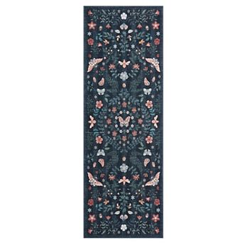 Insect Botanical Washable Area Rugs, Vintage Floral Boho Carpet for Living Room Nursery Hallway
