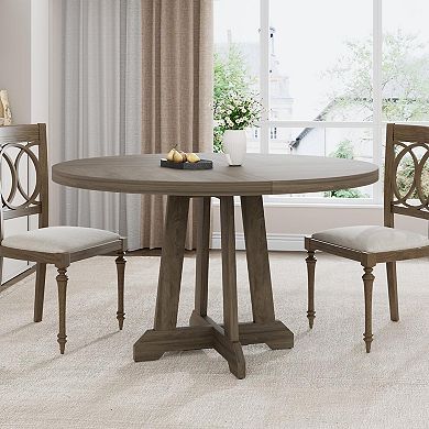 47 Inch Round Dining Table for 4-6 People, Modern Kitchen Table with Wooden Base, for Dining Room