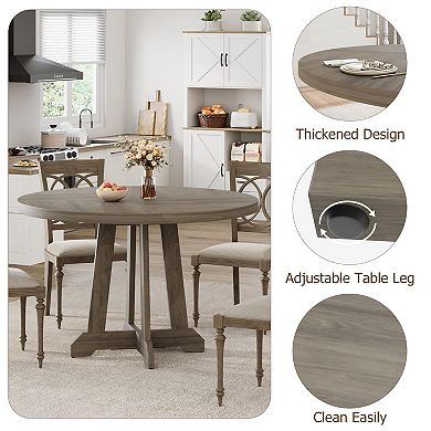 47 Inch Round Dining Table for 4-6 People, Modern Kitchen Table with Wooden Base, for Dining Room