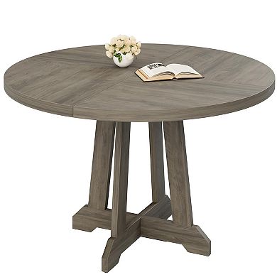 47 Inch Round Dining Table for 4-6 People, Modern Kitchen Table with Wooden Base, for Dining Room