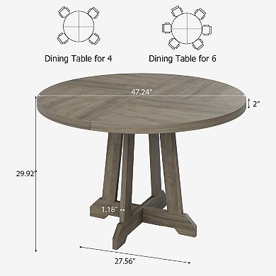 47 Inch Round Dining Table for 4-6 People, Modern Kitchen Table with Wooden Base, for Dining Room