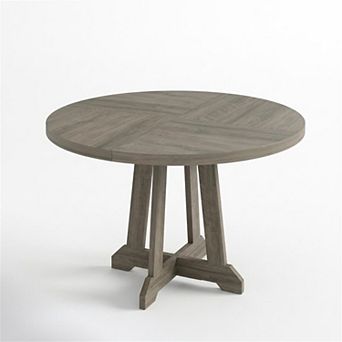 47 Inch Round Dining Table for 4-6 People, Modern Kitchen Table with Wooden Base, for Dining Room