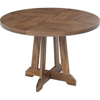 47 Inch Round Dining Table for 4-6 People, Modern Kitchen Table with Wooden Base, for Dining Room