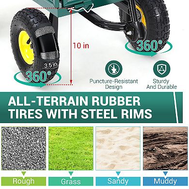 Heavy Duty Garden Wagon Cart with 180° Rotating Handle ＆ 10in All Terrain Wheels,Removable Sides