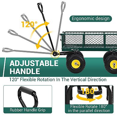 Heavy Duty Garden Wagon Cart with 180° Rotating Handle ＆ 10in All Terrain Wheels,Removable Sides