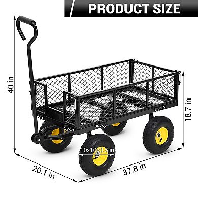 Heavy Duty Garden Wagon Cart with 180° Rotating Handle ＆ 10in All Terrain Wheels,Removable Sides