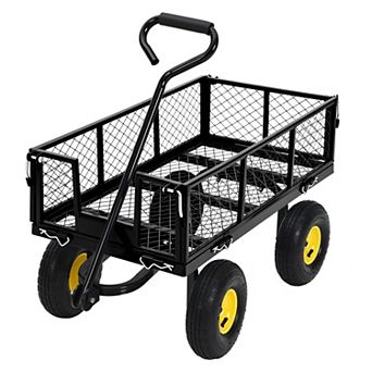 Heavy Duty Garden Wagon Cart with 180° Rotating Handle ＆ 10 in All Terrain Wheels,Removable Sides